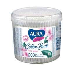 Aura Beauty vates kociņi ar papīra kātiņu 200 gab. apaļā karbiņā