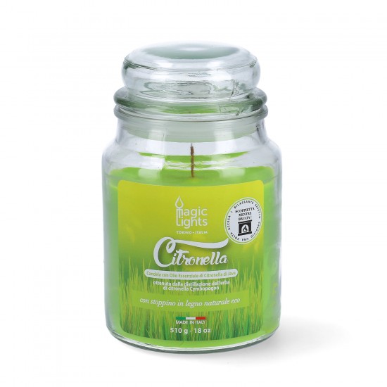 Magic Lights Citronella aromātiskā svece ar koka degli burciņā 510g