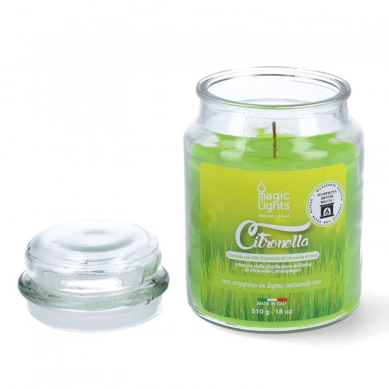 Magic Lights Citronella aromātiskā svece ar koka degli burciņā 510g