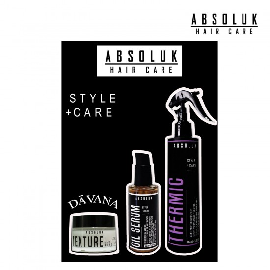 Absoluk Kit Style & Care komplekts - serums + termoaizsardzība + veidošanas līdzeklis