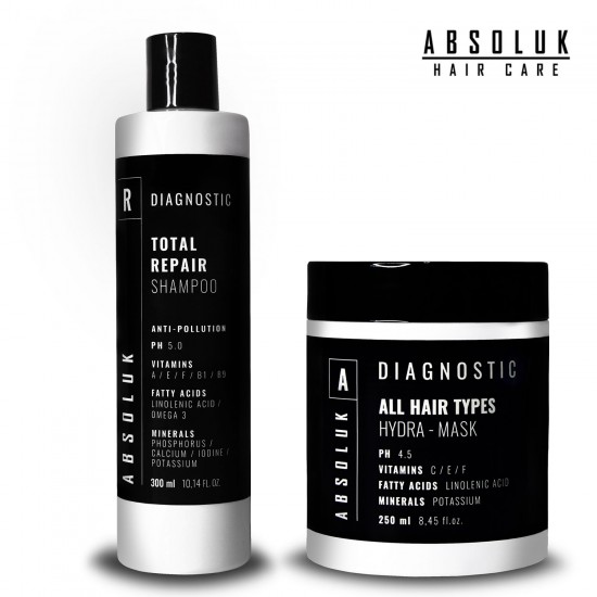 Absoluk Diagnostic Total Repair Shampoo 300ml + Absoluk Diagnostic All Hair Types Hydra-Mask 250ml