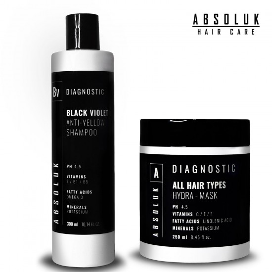 Absoluk Diagnostic Black Violet Anti-Yellow Shampoo 300ml + Absoluk Diagnostic All Hair Types Hydra-Mask 250ml