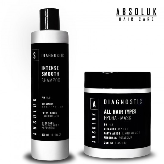 Absoluk Diagnostic Intense Smooth Shampoo 300ml + Absoluk Diagnostic All Hair Types Hydra-Mask 250ml