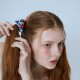 Fruit charm hair scrunchie metal blue with strawberry