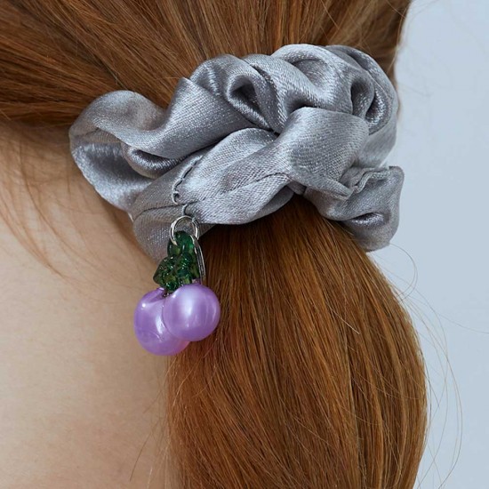 Fruit charm hair scrunchie metal grey with cherry