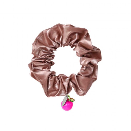 Fruit charm hair scrunchie metal pink with apple