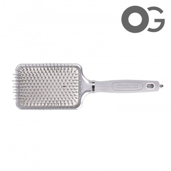 Olivia Garden Expert Care Rectangular Nylon Bristles Silver L matu birste ar turmalīna jonu tehnoloģiju