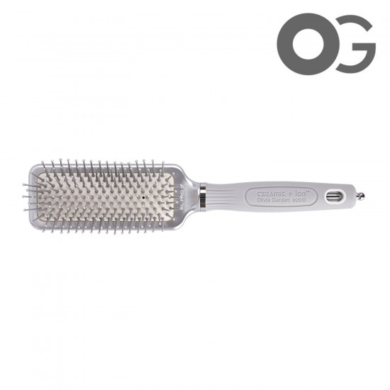 Olivia Garden Expert Care Rectangular Nylon Bristles Silver S matu birste ar turmalīna jonu tehnoloģiju