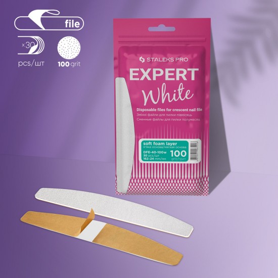 Staleks Pro Expert DFE-40-100W baltas vienreizlietojamās nomaināmās vīles pusmēness pamatnei 100 grit 30gb 
