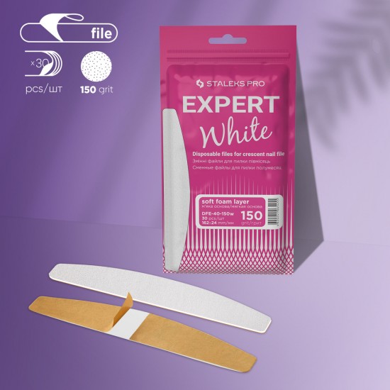 Staleks Pro Expert DFE-40-150W baltas vienreizlietojamās nomaināmās vīles pusmēness pamatnei 150 grit 30gb 