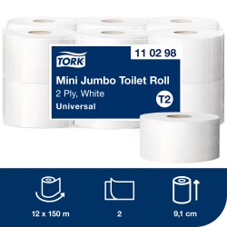 Tork T2 Mini Jumbo Universal tualetes papīrs perforēts 150m Tork T2 Mini Jumbo Universal tualetes papīrs perforēts 150m