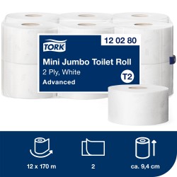 Tork T2 Mini Jumbo Advanced tualetes papīrs perforēts 170m Tork T2 Mini Jumbo Advanced tualetes papīrs perforēts 170m