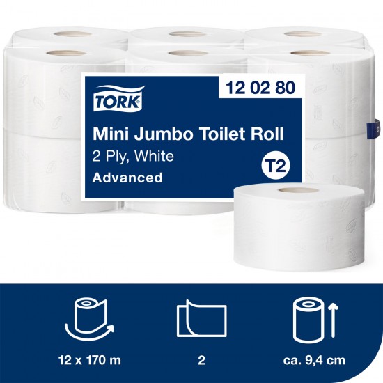 Tork T2 Mini Jumbo Advanced tualetes papīrs perforēts 170m