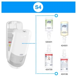 Tork S4 Skincare putu ziepju un dezinfekcijas gela dozators balts Tork S4 Skincare putu ziepju un dezinfekcijas gela dozators balts