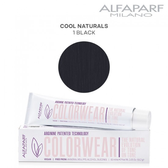 AlfaParf Color Wear краска для волос Cool Naturals 1 Black 60мл