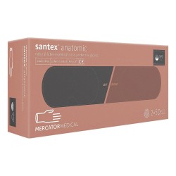 Mercator Santex Anatomic anatomiski lateksa cimdi bez pūdera ar pagarinātu aproces malu L 50 pāri Mercator Santex Anatomic anatomiski lateksa cimdi bez pūdera ar pagarinātu aproces malu L 50 pāri