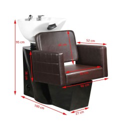 Парикмахерская мойка 066 с керамической белой раковиной с коричневым креслом Парикмахерская мойка 066 с керамической белой раковиной с коричневым креслом