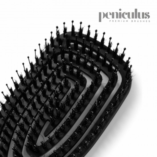 Peniculus Flexibrush Combo Bristles Black ķemme ar īsiem 100% dabīgiem mežacūkas un gariem neilona sariem
