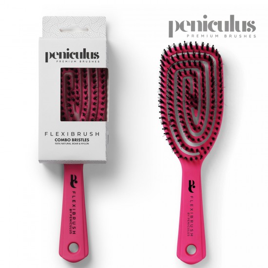 Peniculus Flexibrush Combo Bristles Pink ķemme ar īsiem 100% dabīgiem mežacūkas un gariem neilona sariem