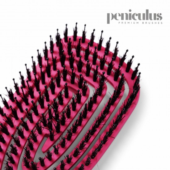 Peniculus Flexibrush Combo Bristles Pink ķemme ar īsiem 100% dabīgiem mežacūkas un gariem neilona sariem