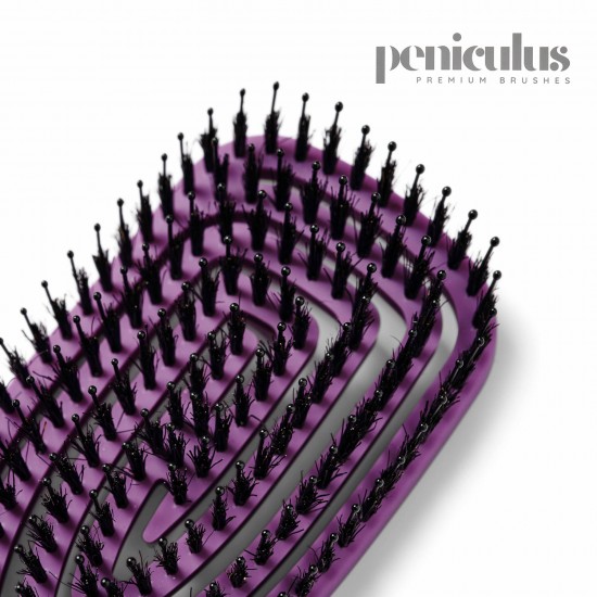 Peniculus Flexibrush Combo Bristles Violet ķemme ar īsiem 100% dabīgiem mežacūkas un gariem neilona sariem