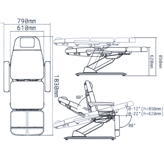 Silverfox kosmetoloģiskā kušete 2221F ar 3 motoriem balta