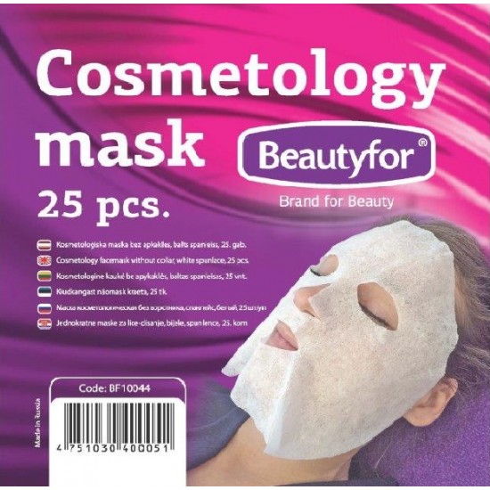 Beautyfor kosmetoloģiska maska bez apkakles, balts spanleiss, 25gab.